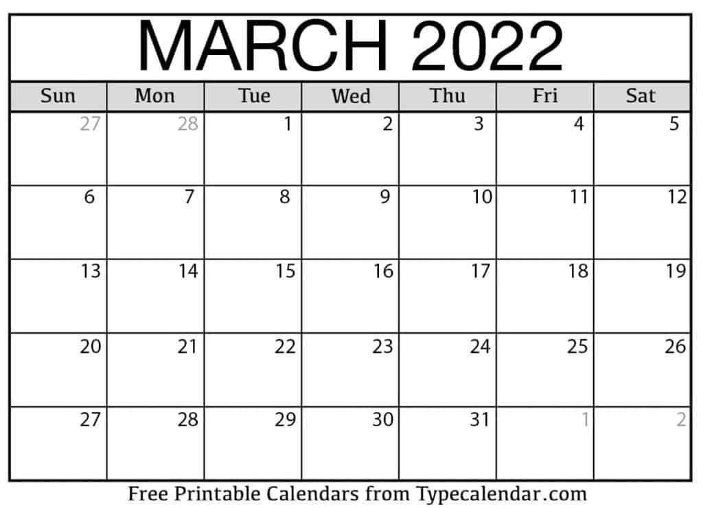 free printable march 2022 calendars