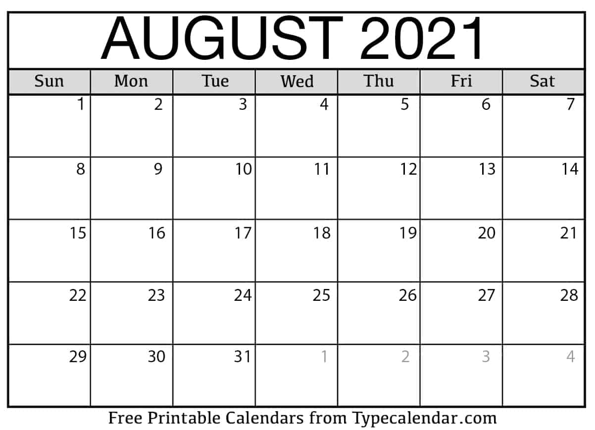 Free Printable August Calendar Printable World Holiday