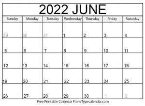 June 2022 Calendar