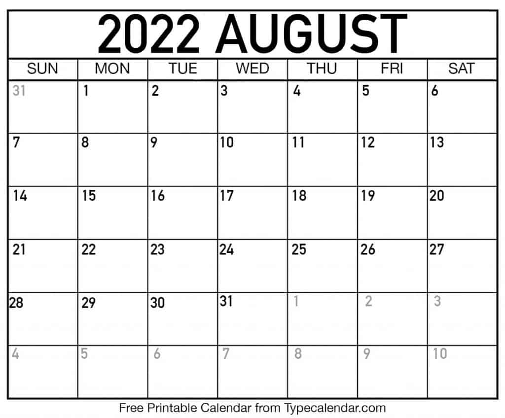 August 2022 Calendar August 2022 Free Printables