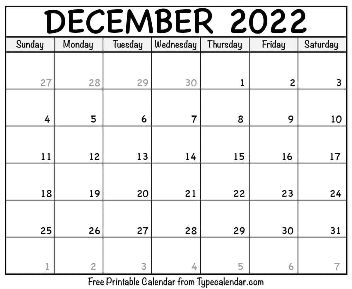 Free Printable December 2022 Calendars Wiki Calendar December 2022 