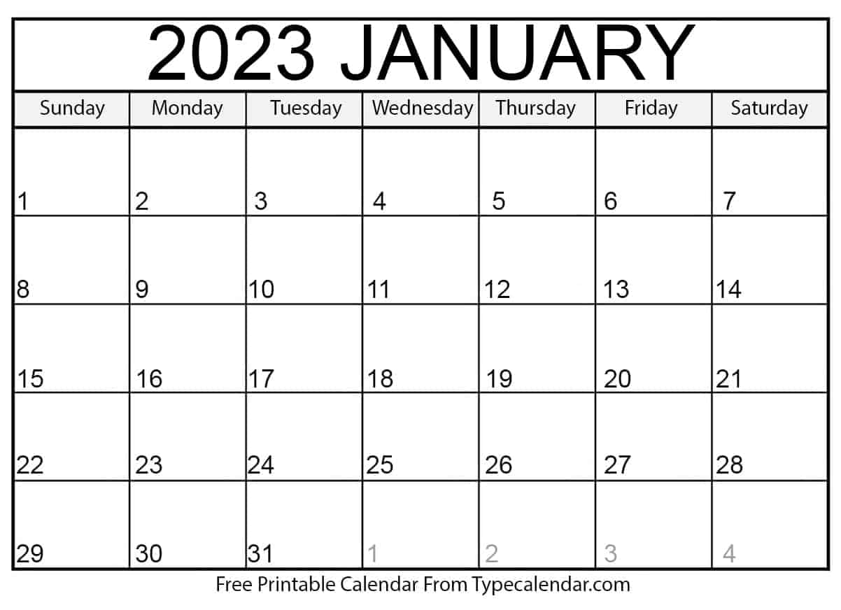 Free Printable January 2023 Calendar Download