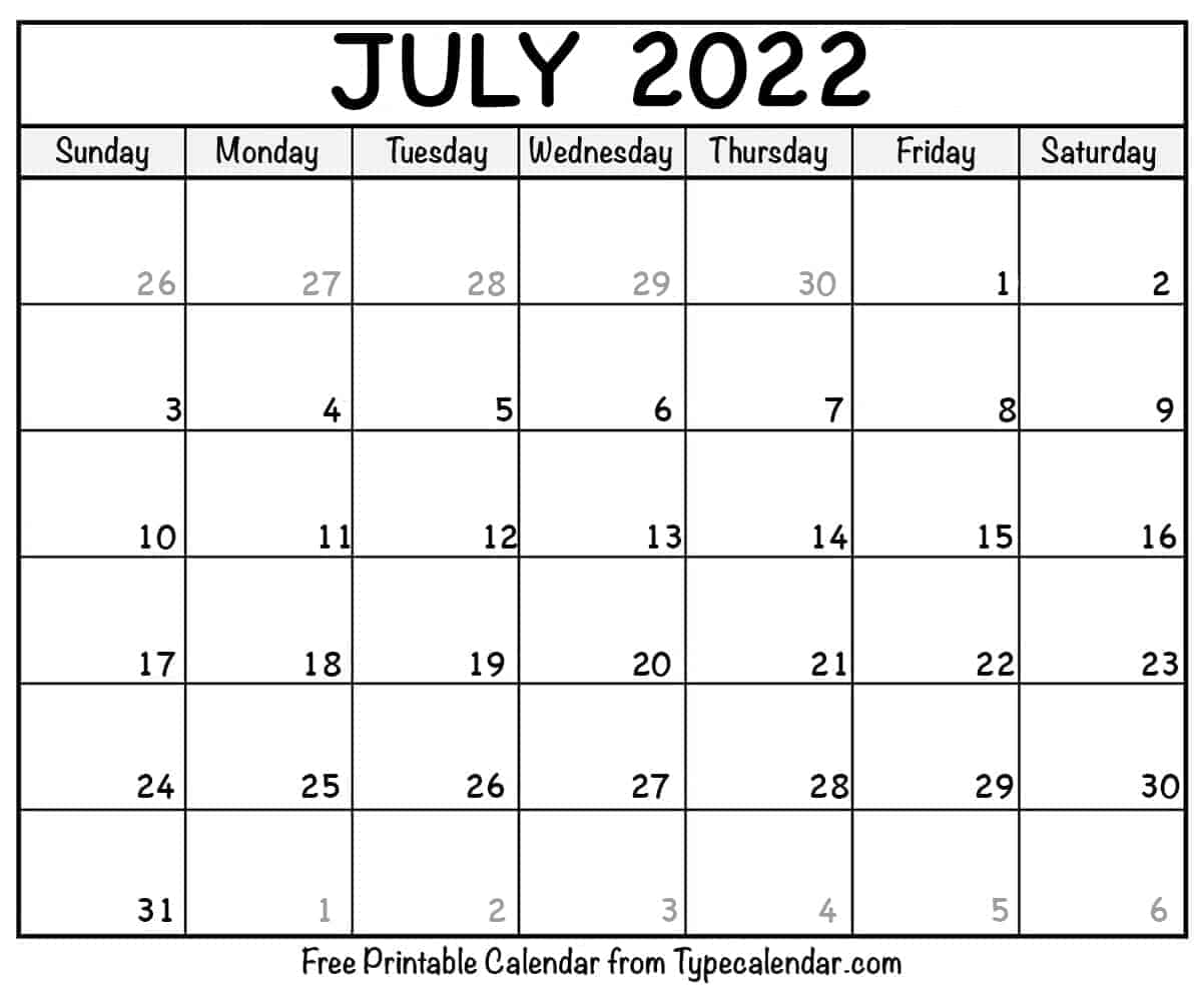 Free Printable July 2022 Calendars