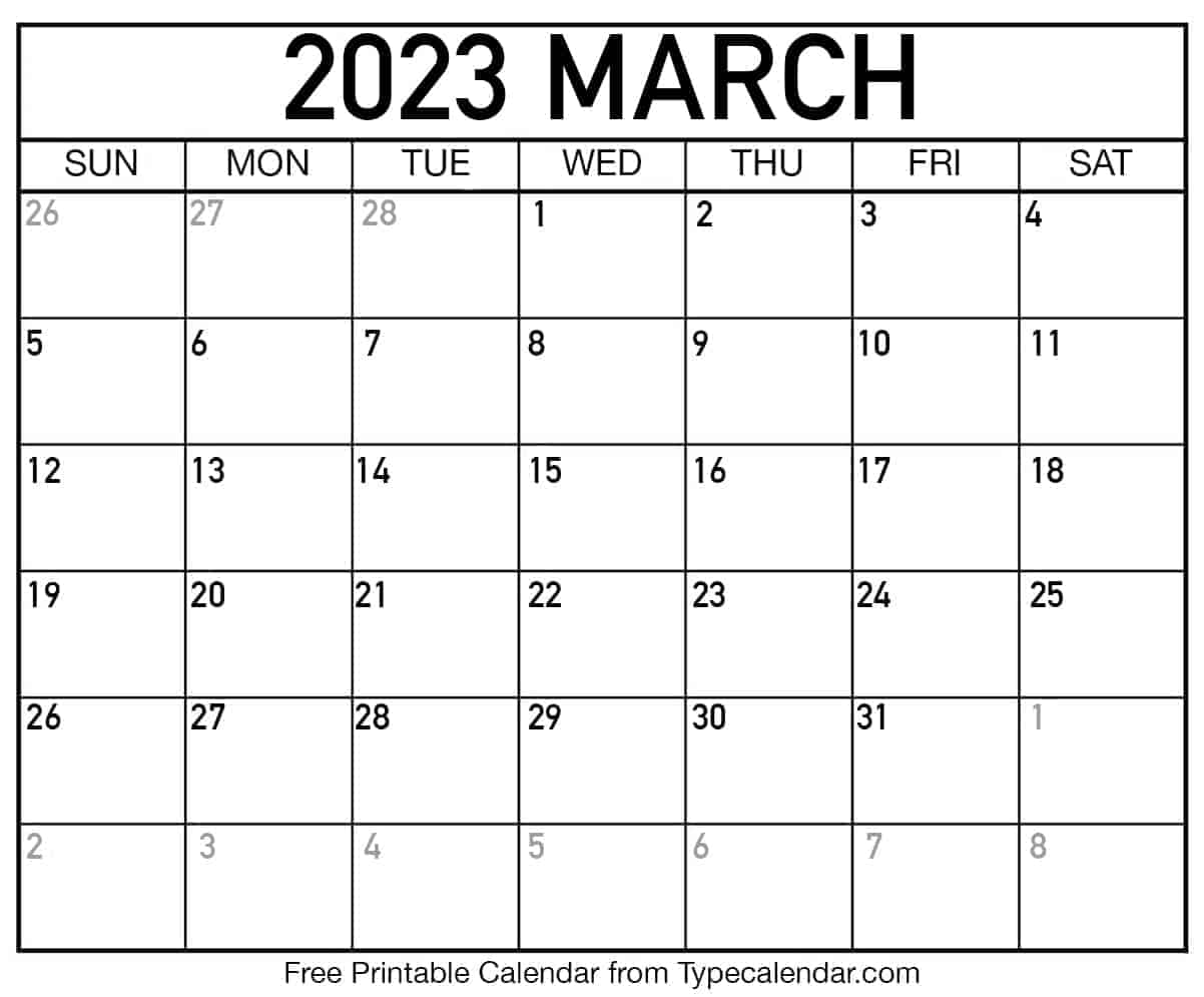 March 2023 Calendar March 2023 Free Printables 2022 