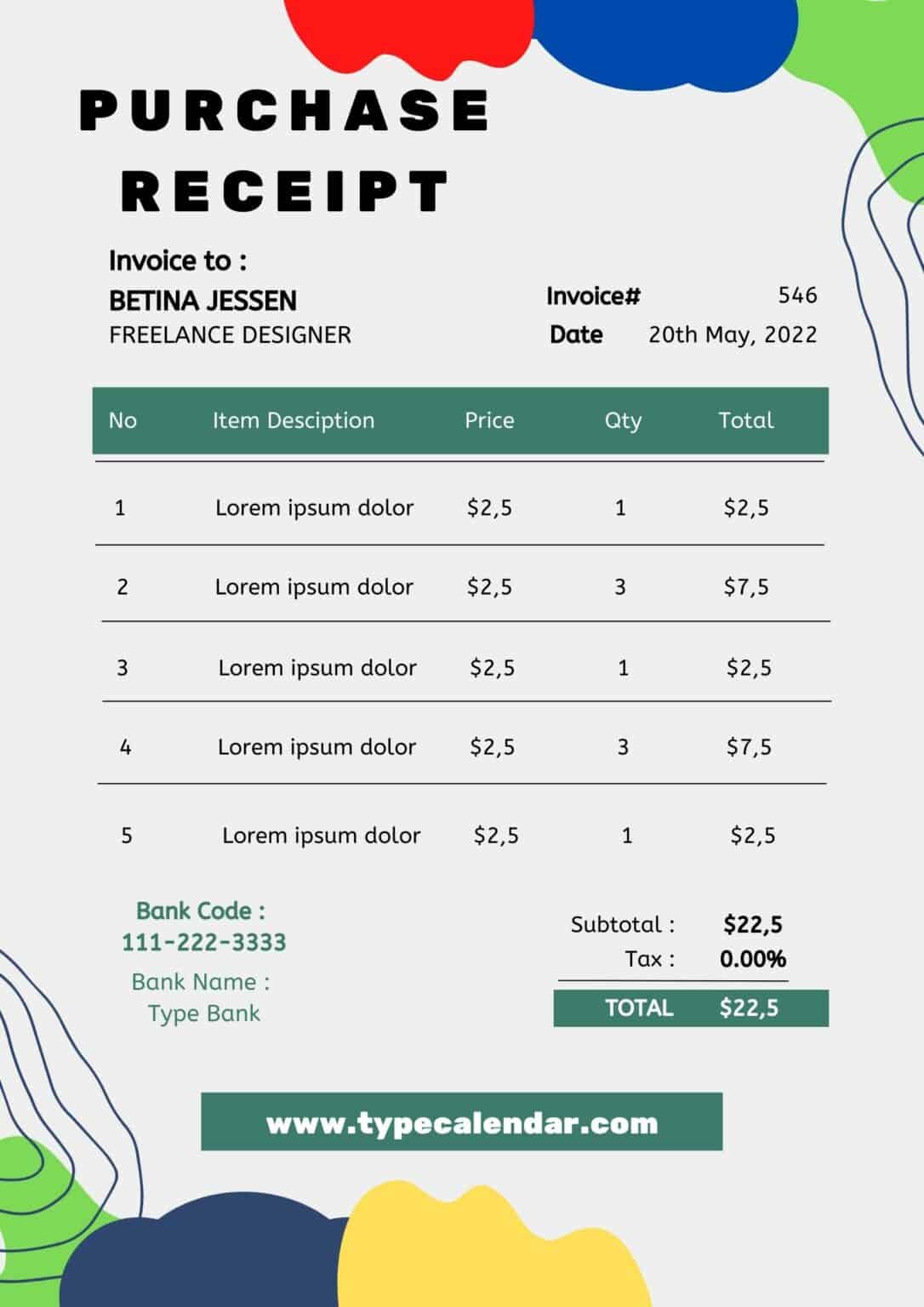 Free Printable Purchase Receipt Templates [Word, Excel] Generator