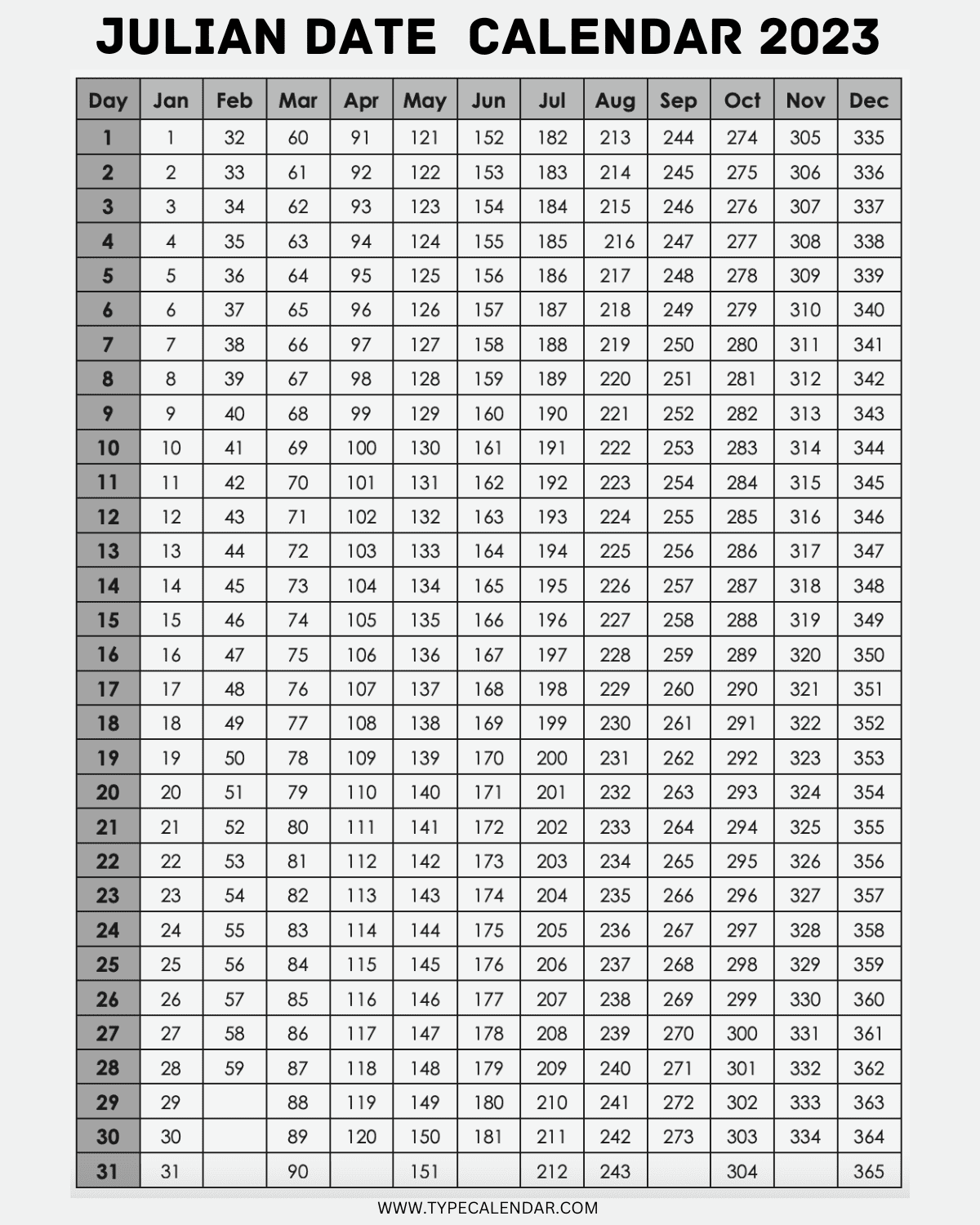 2023 Julian Calender Printable Templates Free