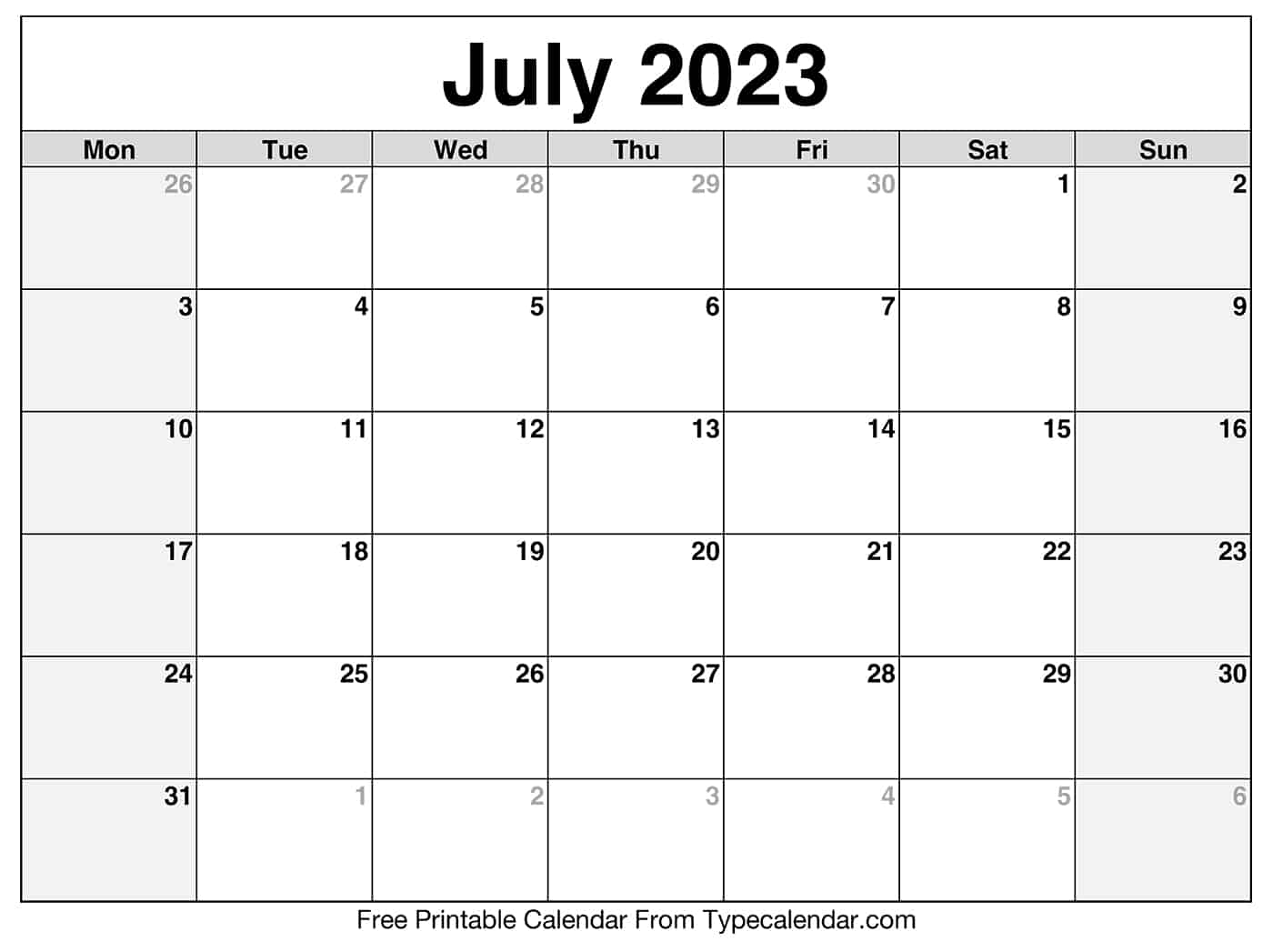 Free Printable July 2023 Calendars Download