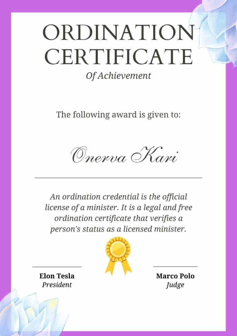 Free Printable Ordination Certificate Templates [Minister & Deacon] Word, PDF