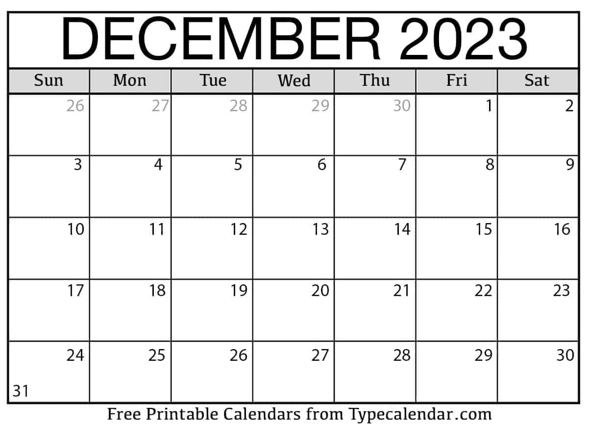 Printable December 2023 Calendar