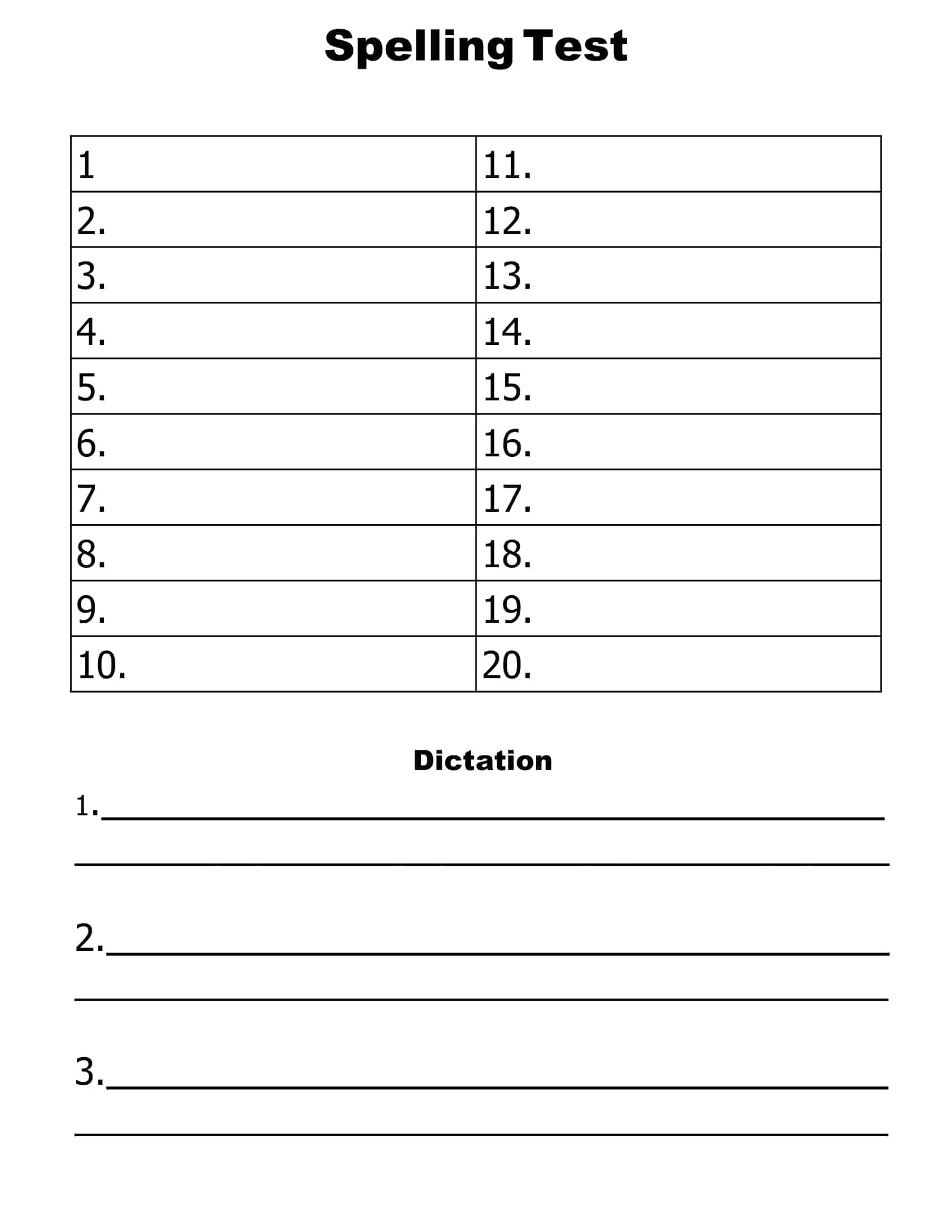 Free Printable Spelling Test Paper Free Printable Spelling Test Paper
