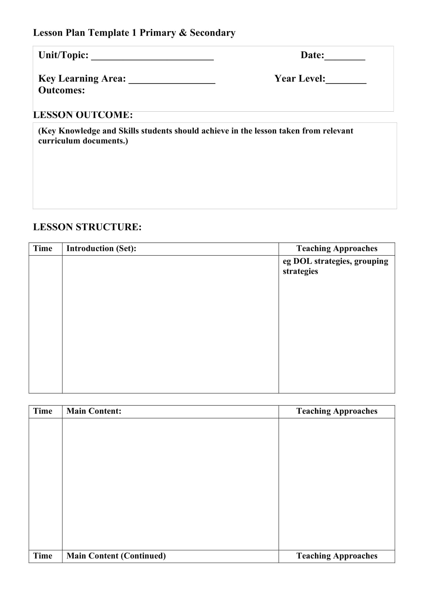 Free Printable Lesson Plan Templates PDF Word Preschool Elementary