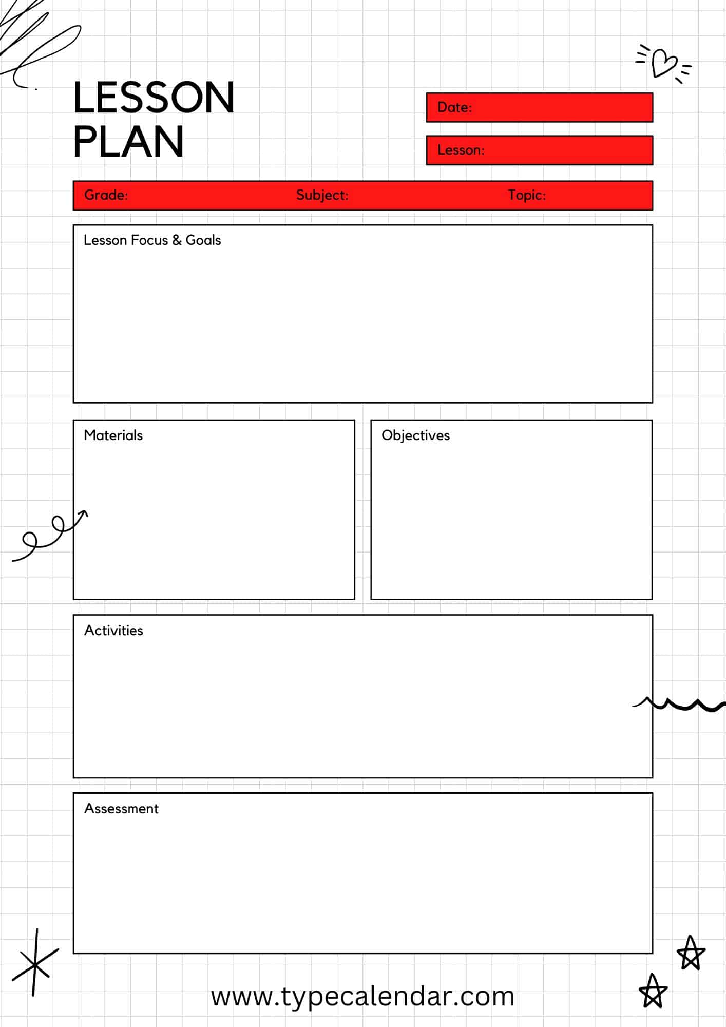 Free Printable Lesson Plan Templates PDF Word Preschool Elementary