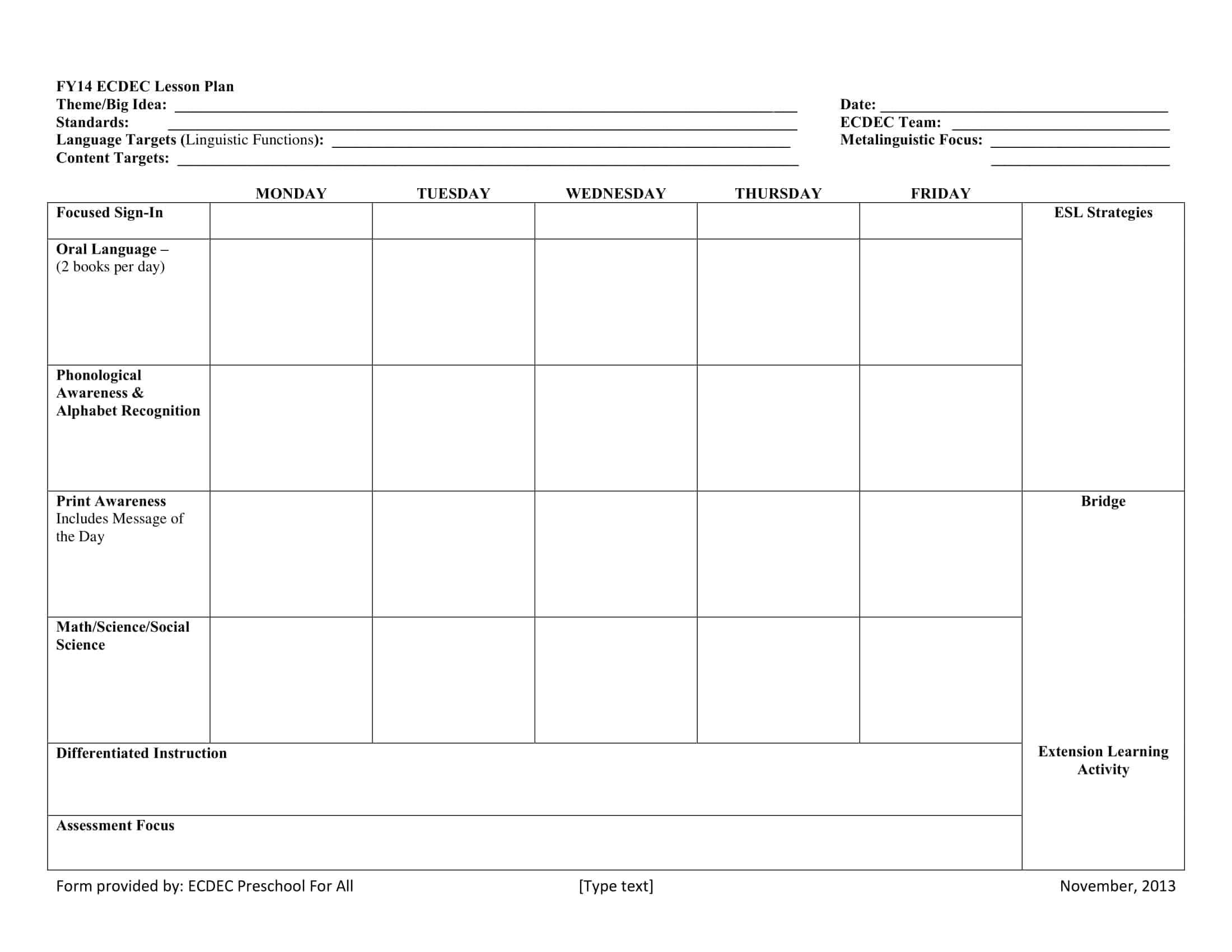 Free Printable Lesson Plan Templates Preschool Free Printable Lesson Plan Templates Preschool