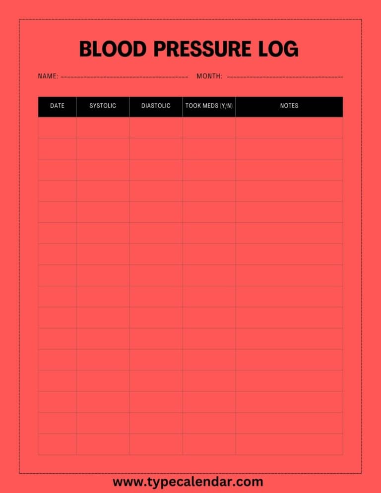Free Printable Blood Pressure Log Templates [PDF, Excel] Sheet