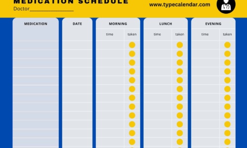 Free Printable Medication Schedule Templates [2, 3, 4 Times a Day] Chart