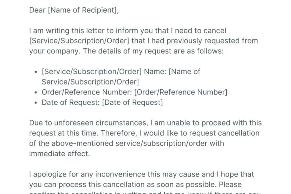 Cancellation Letter