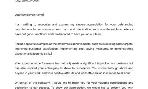 Free Printable Employee Recognition Letter Templates [PDF] Hard Work