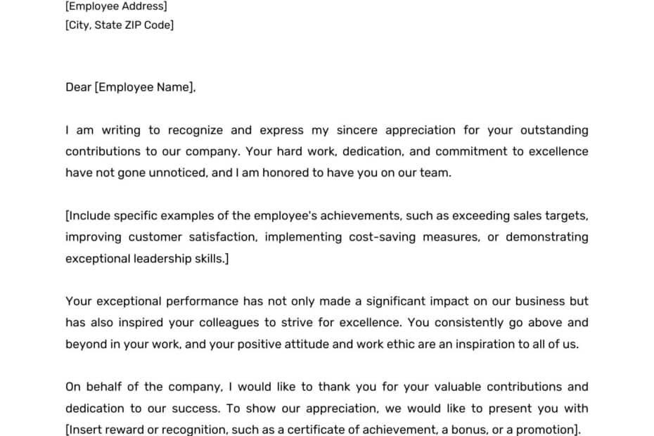 Employee Recognition Letter