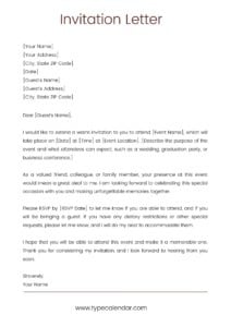 Free Printable Invitation Letter Templates [PDF, Word]
