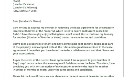Free Printable Lease Renewal Letter Templates [Word, PDF] Sample Landlord
