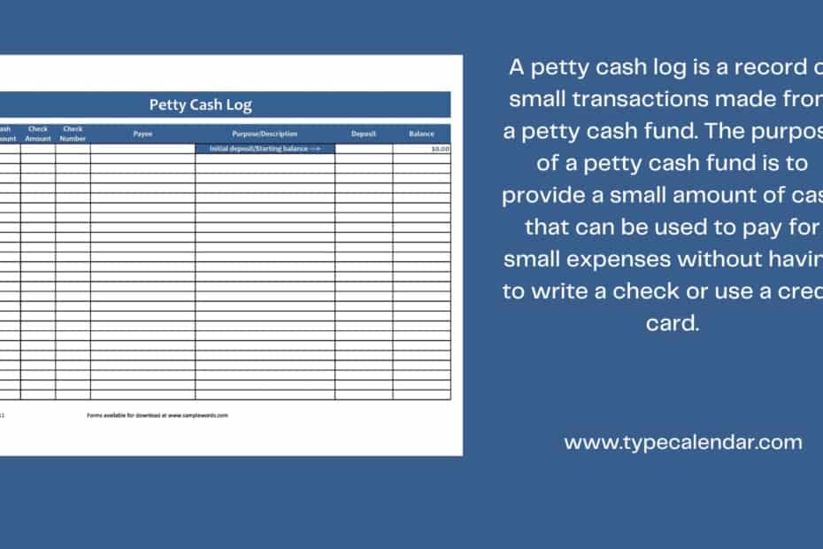 Petty Cash Log