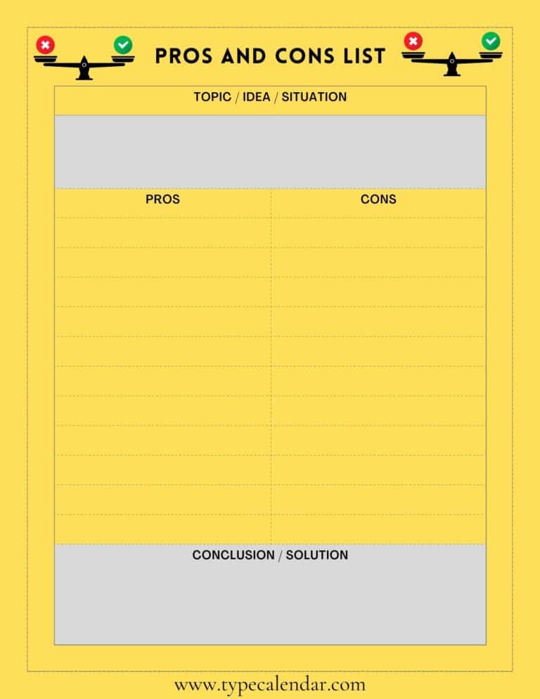 Free Printable Pros and Cons List Templates [Maker] Word, Excel, PDF