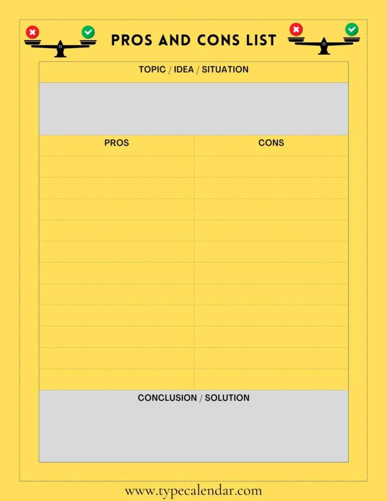 Free Printable Pros And Cons List Templates [Maker] Word, Excel, PDF