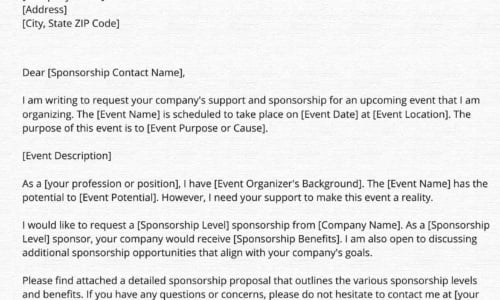 Free Printable Sponsorship Letter Templates [PDF, Word, Excel] Visa, Event