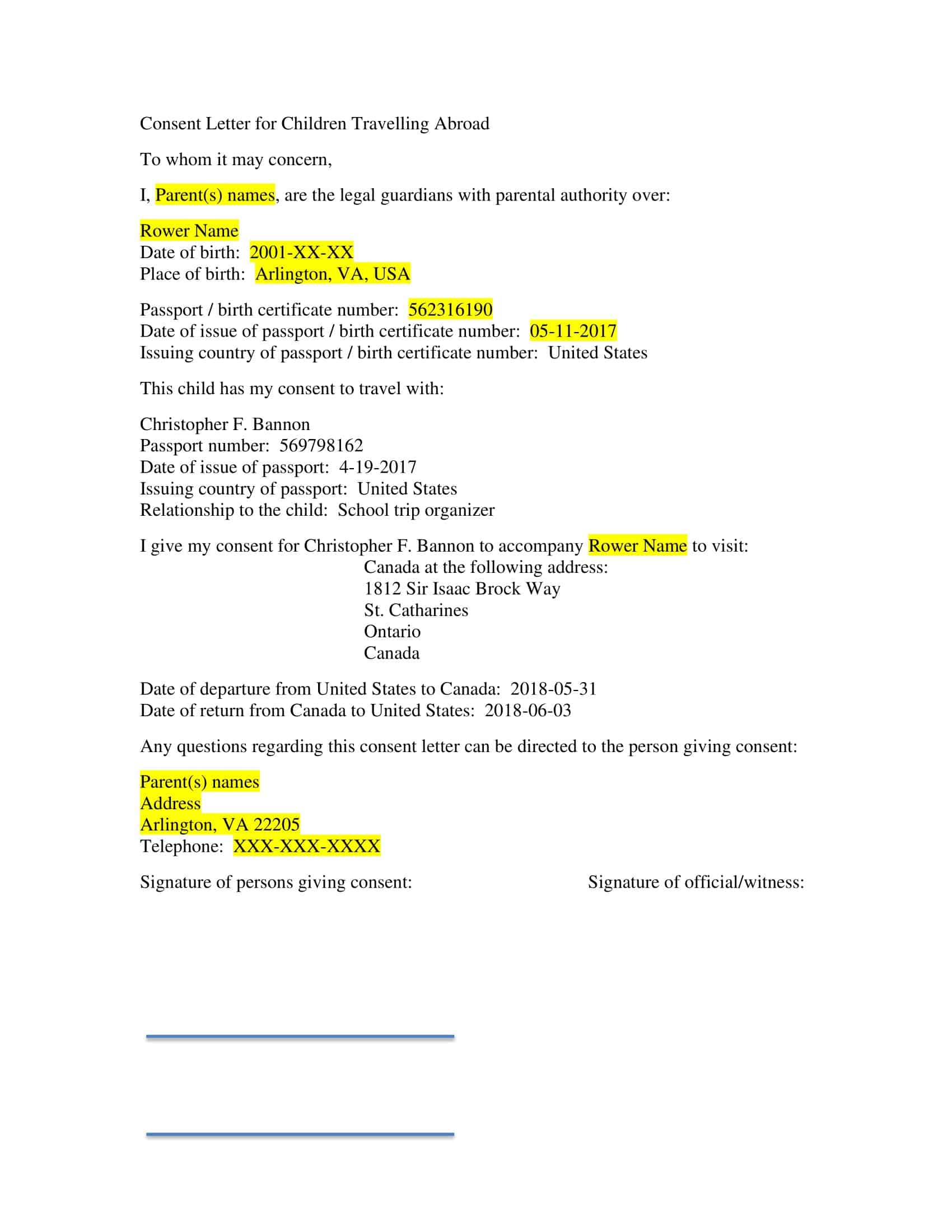 united minor travel consent form