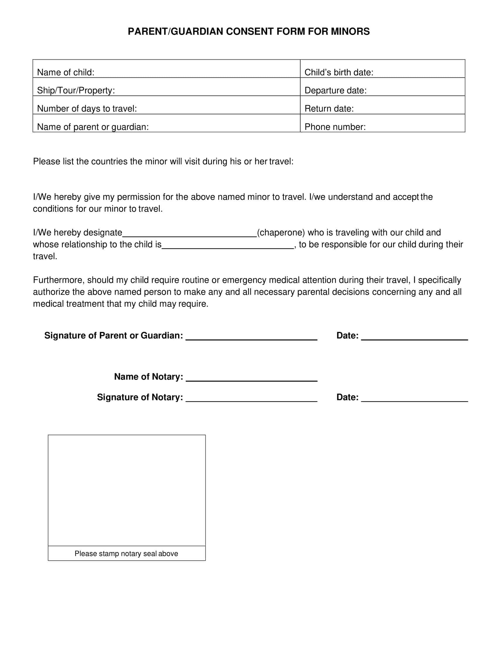 child travel consent form international child travel consent form international
