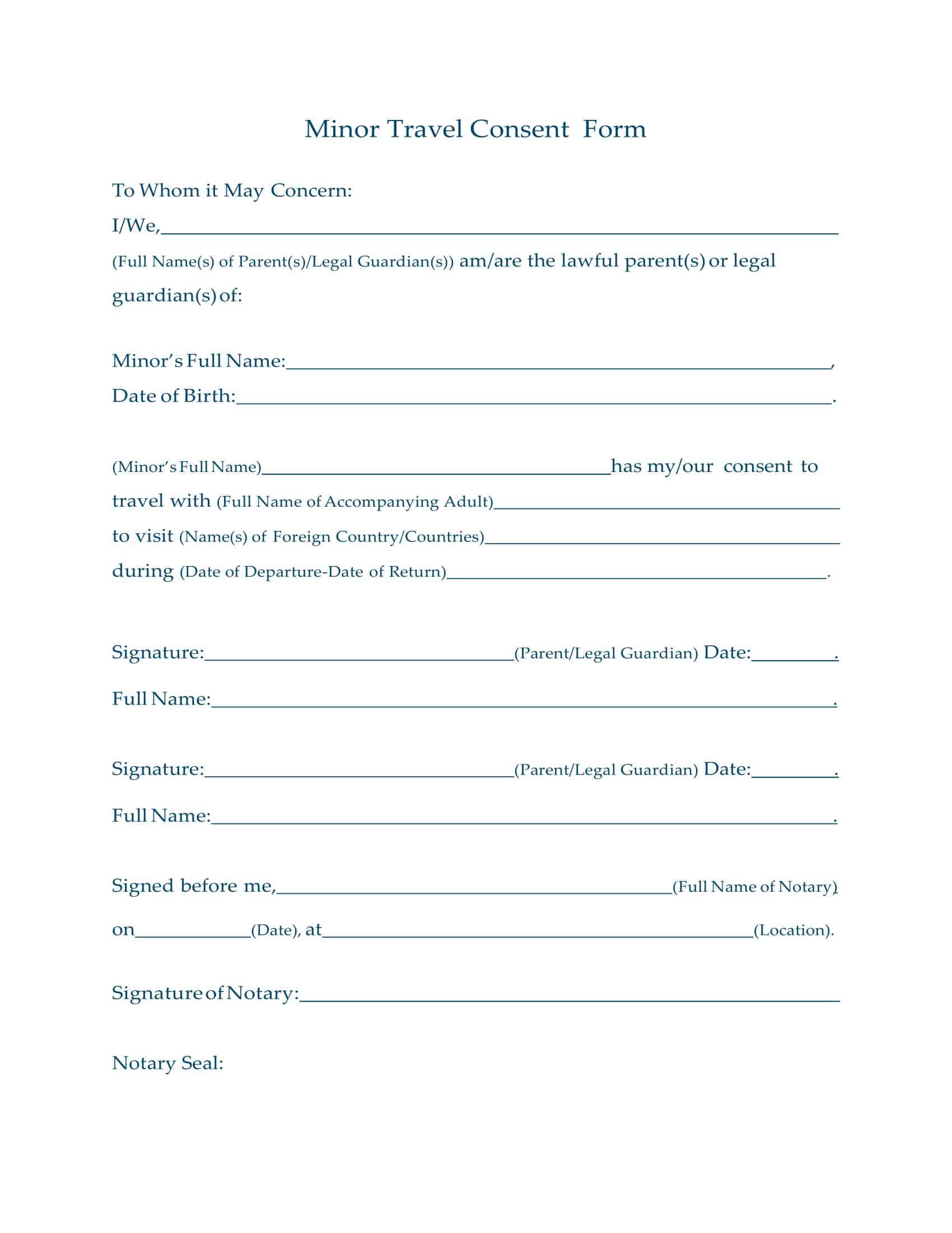 Free Printable Minor (Child Travel Consent Form) Templates Word PDF Free Printable Minor (Child Travel Consent Form) Templates Word PDF