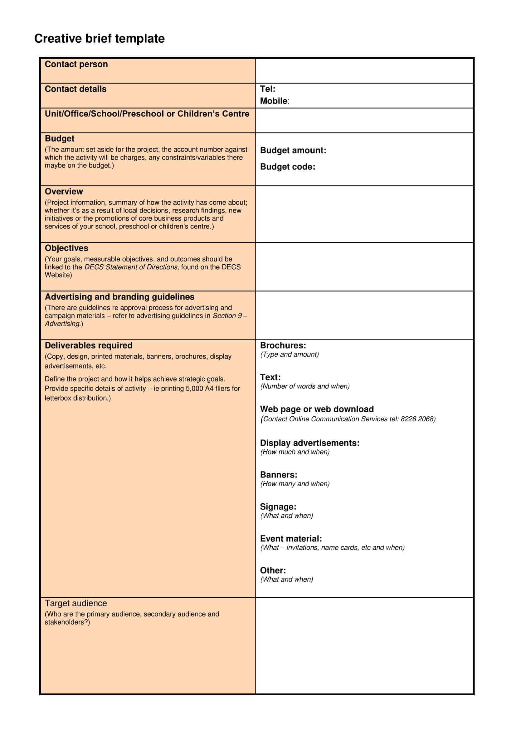free design brief template free design brief template