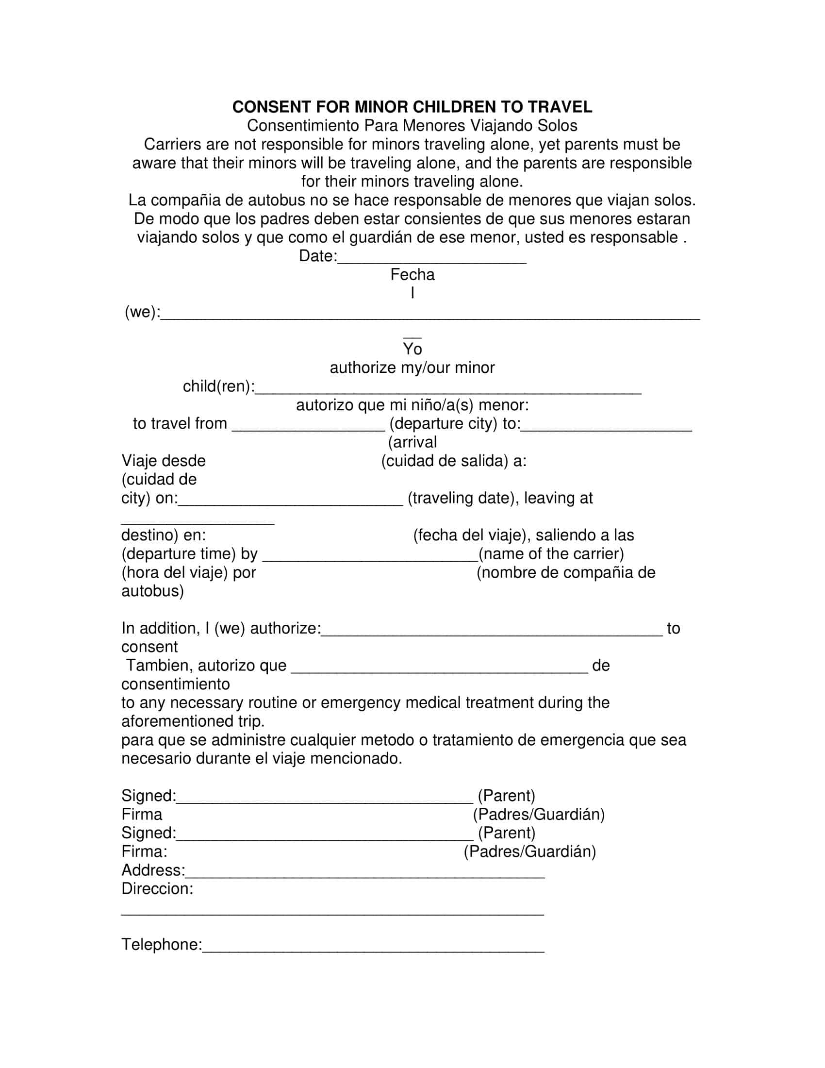 sample child travel consent form sample child travel consent form