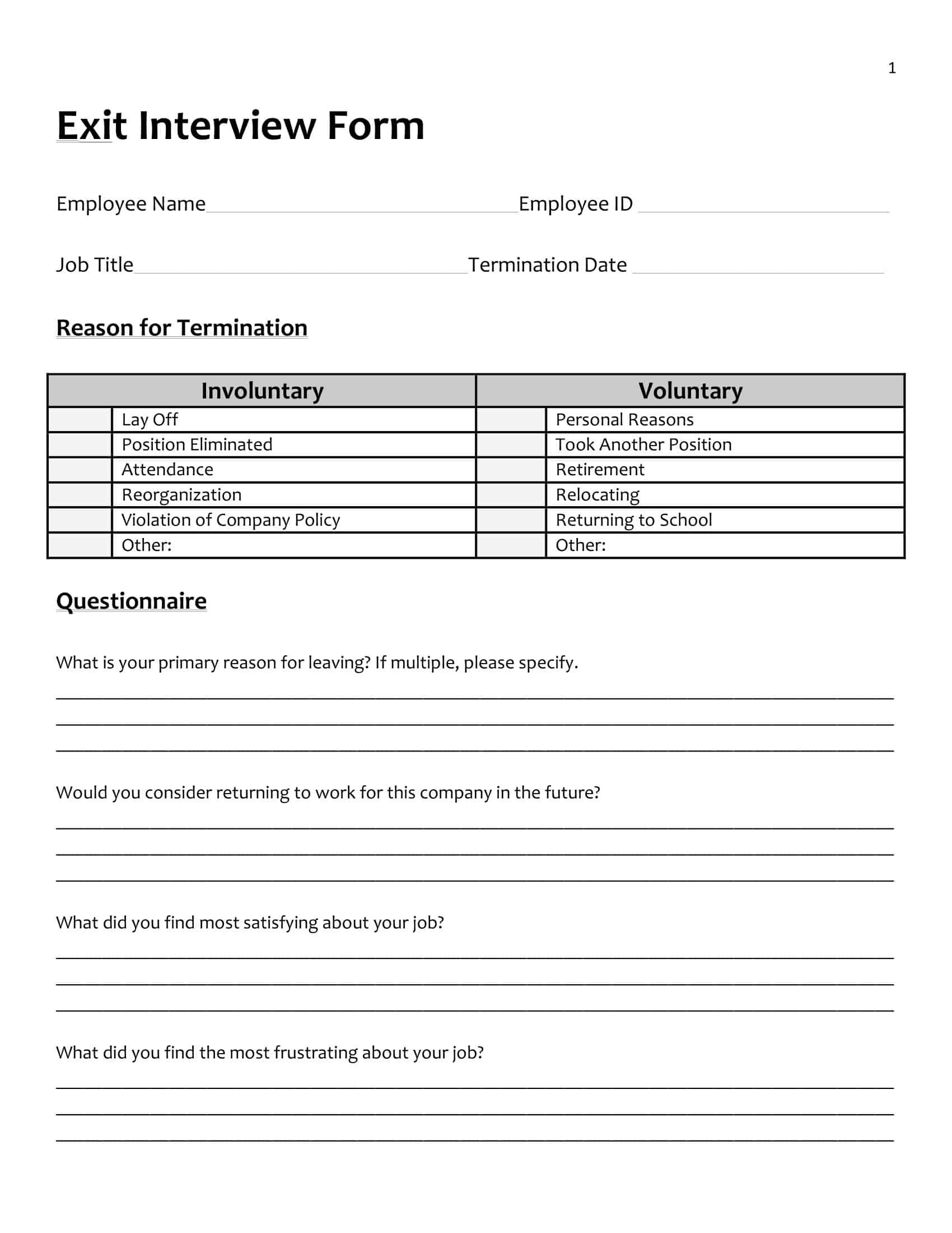 sample exit interview sample exit interview