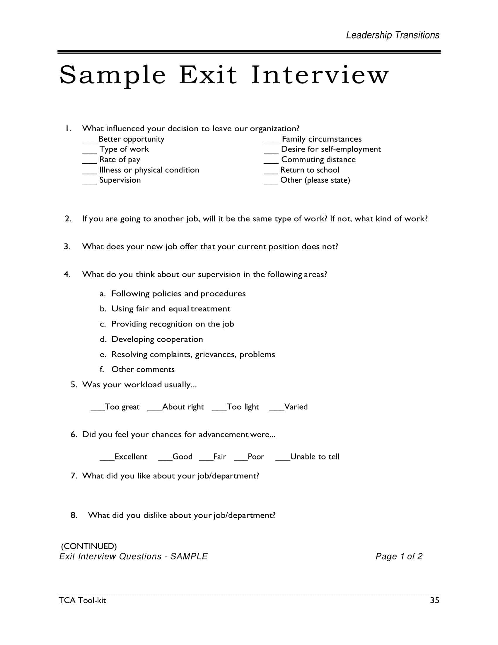 sample exit interviews sample exit interviews