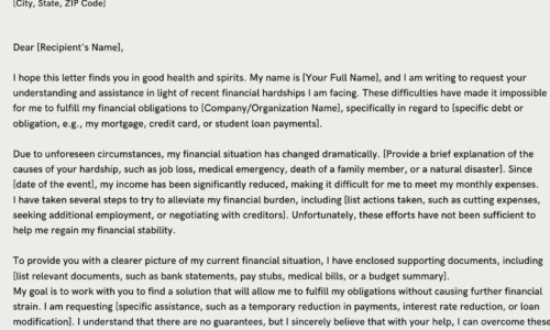 Free Printable Hardship Letter Example [PDF, Word] Financial & Immigration