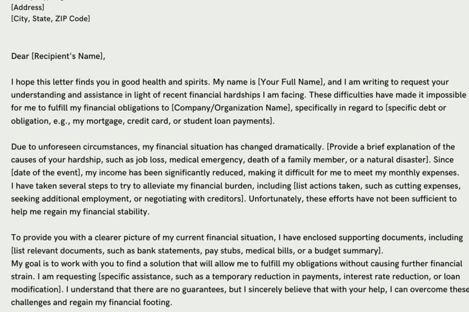 Hardship Letter