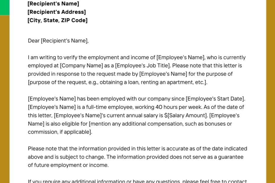 Income Verification Letter