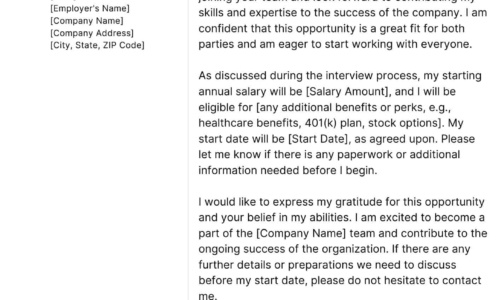Free Printable Job Offer Acceptance Letter Templates [PDF] Sample