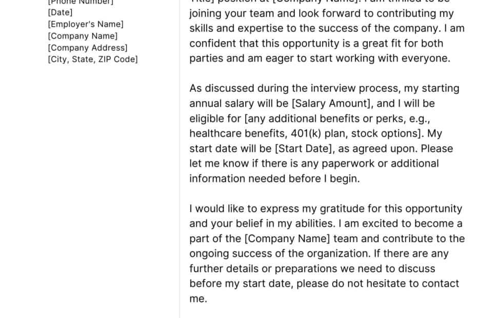 Job Offer Acceptance Letter