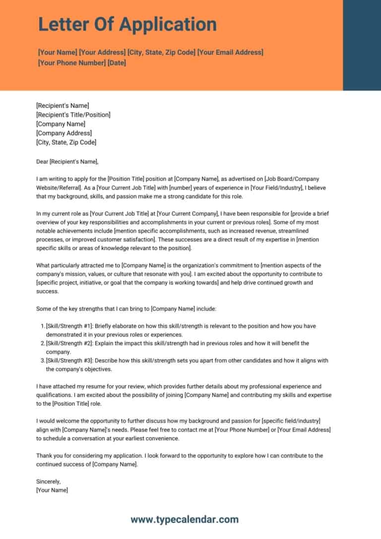 Free Printable Letter of Application Templates [Word, PDF] Teaching