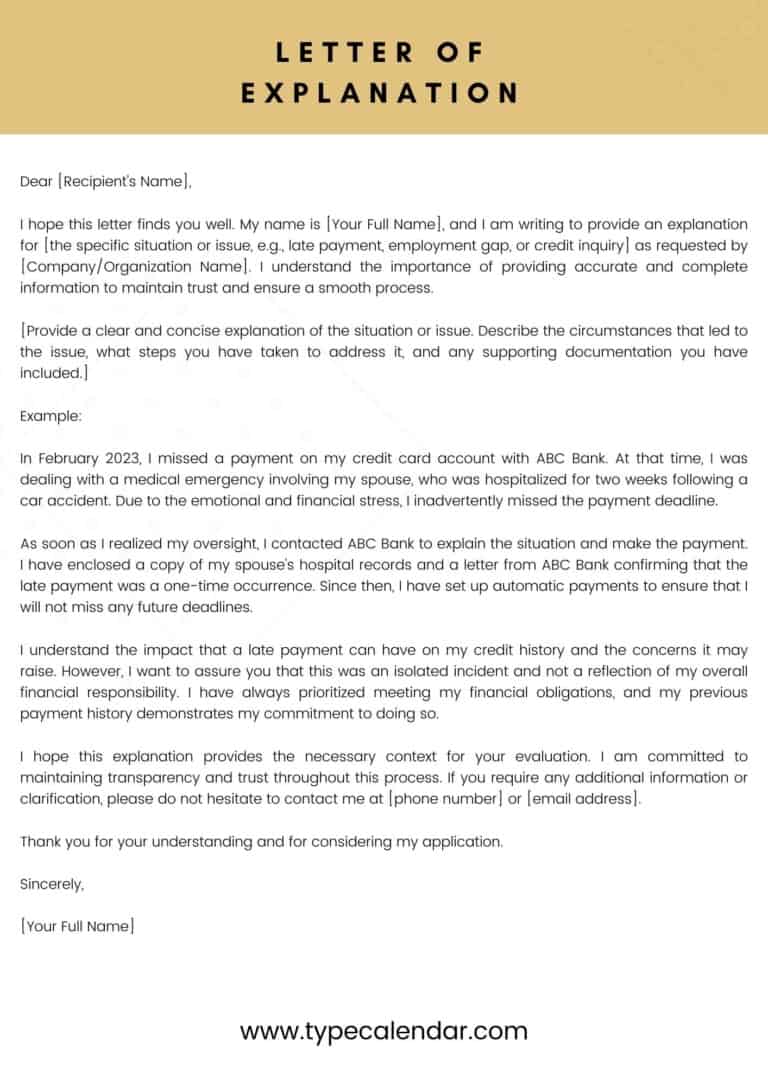 Free Printable Letter Of Explanation Templates PDF Word Mortgage