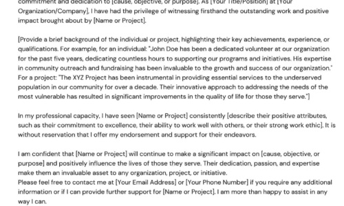 Free Printable Letter of Support Templates [Grant, School, Immigration, Parole]