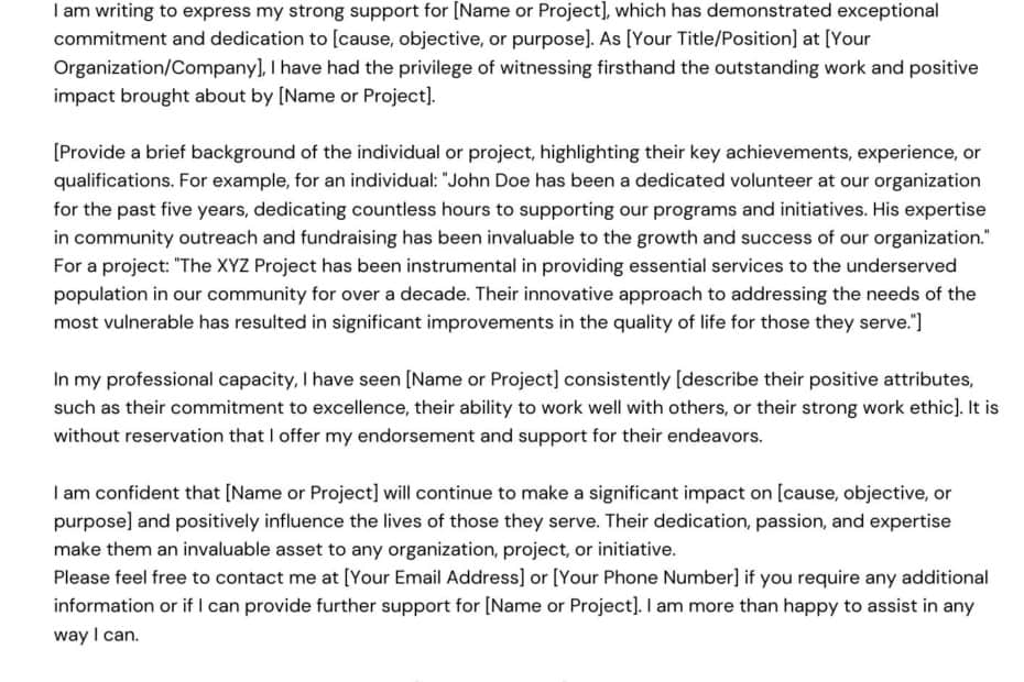 Letter of Support