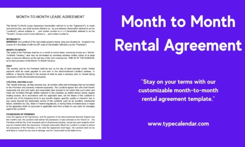 Free Printable Month-to-Month Rental Agreement Templates [PDF]