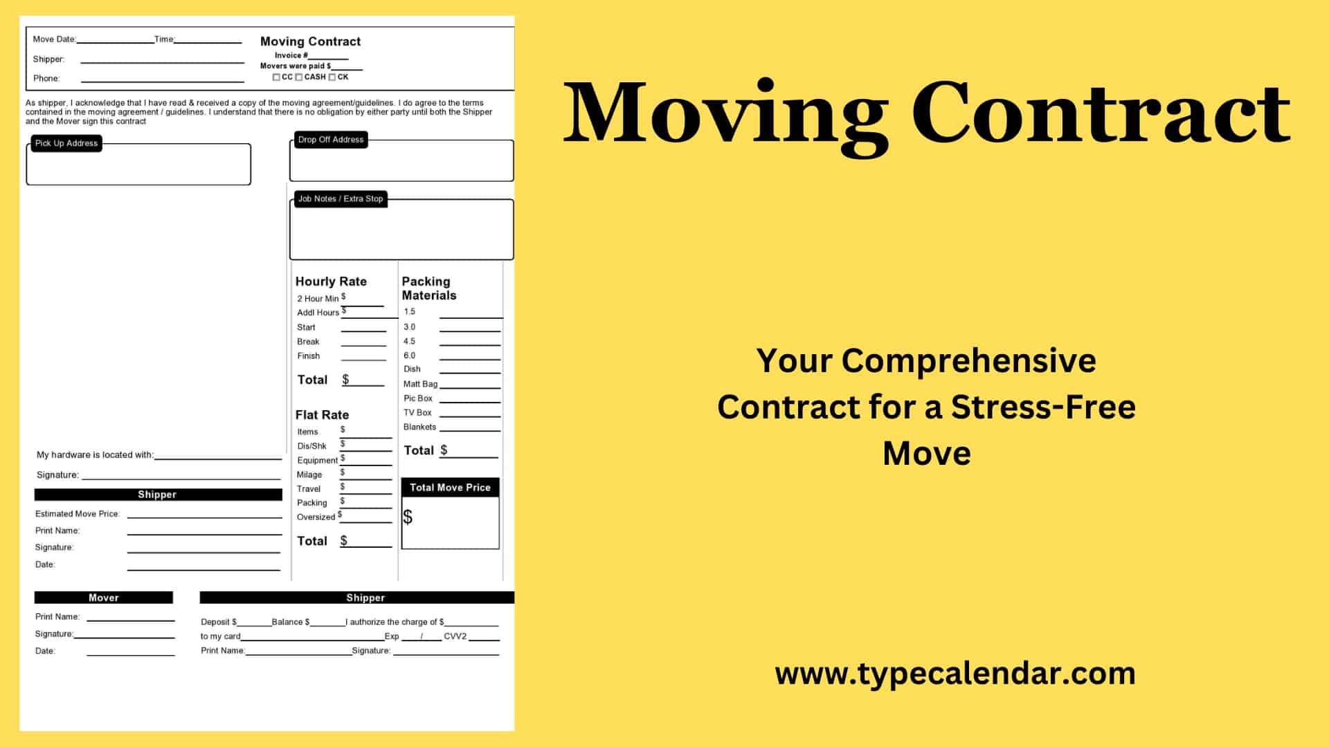 Free Printable Moving Contract Templates PDF Simple Form
