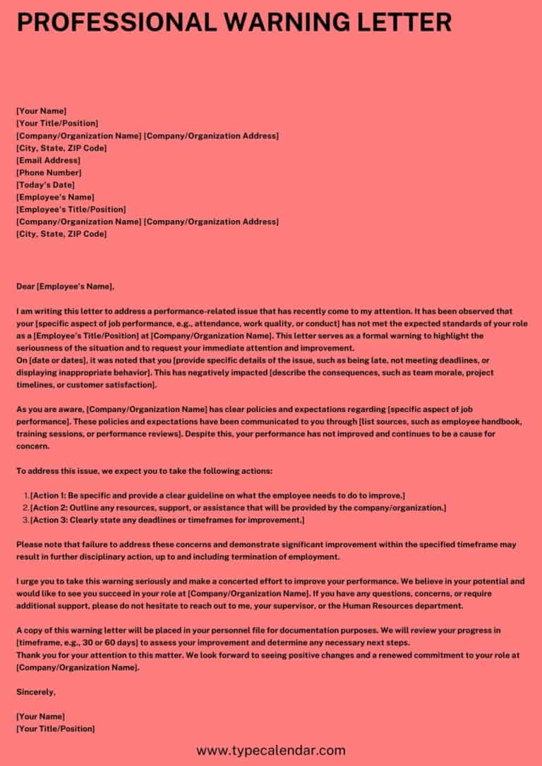 Free Printable Professional Warning Letter Sample [PDF] Employee