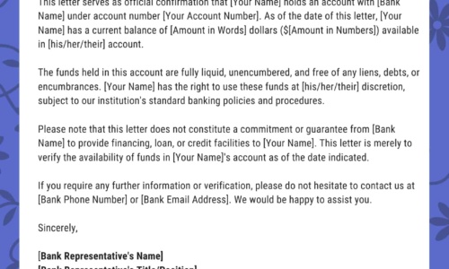 Free Printable Proof of Funds Letter Templates [Word, PDF] Sample