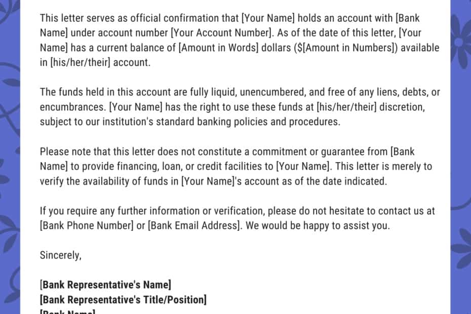 Proof of Funds Letter