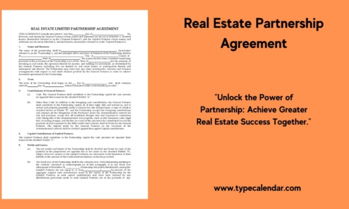 Free Printable Real Estate Partnership Agreement Templates [PDF] Checklist